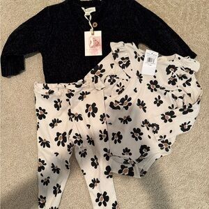 Jessica Simpson Black Sweater and Floral Baby Outfit Set 12months